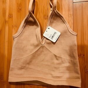 FP Movement by Free People Ribbed V-Neck Bralette Tank - Tan